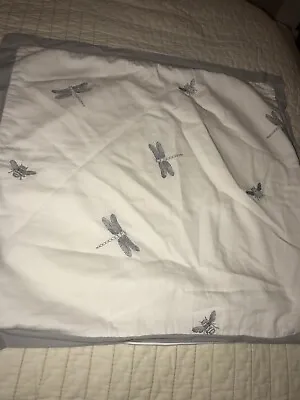 Nicole Miller Home Single Cotton Pillow Cover Bees Dragonflies Grey White Bumble • $18