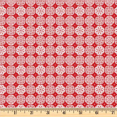 A Cozy Winter Medallion Flakes Red Cotton Fabric  Quilting Benartex Half Yard • $4.50