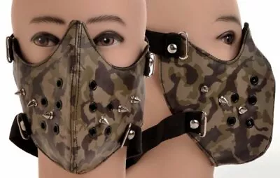 PU Leather Mask Half Face CAMO PRINT & RIVETS Halloween Cosplay BIKER CAMOUFLAGE • $19