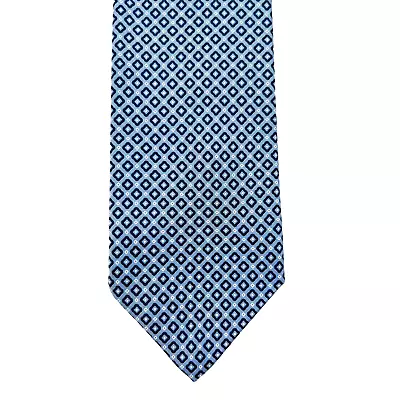 BRIONI Men Necktie Blue Geometric Check Handmade Italy Silk Extra Large 60.5  • $75.99