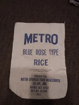 Vintage Cotton Bag Labeled METRO Blue Rose Type Rice • $16