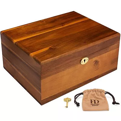 Wooden Storage Box With Hinged Lid And Locking Key - Large Premium Acacia Kee... • $69.25