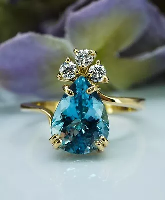 Vintage H Stern Aquamarine Diamond Ring 18K Gold Designer Signed Numbered • $1799