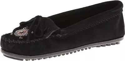 Minnetonka Women's Me To We Top Sider Flat Shoes Suede Leather Black • $45