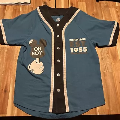 Disneyland Park 1955 Baseball Jersey Men Large Blue Oh Boy! Mickey Mouse 55 SM • $25