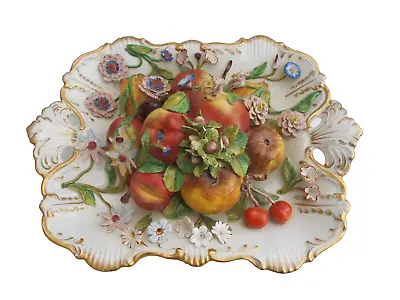 Davenport Porcelain Trompe L'oeil A  Dish Of Fruit And Flowers C1830 • £625