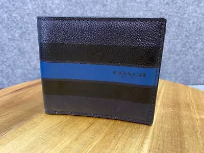Coach Men's Blue/Black Striped Leather Wallet • $40