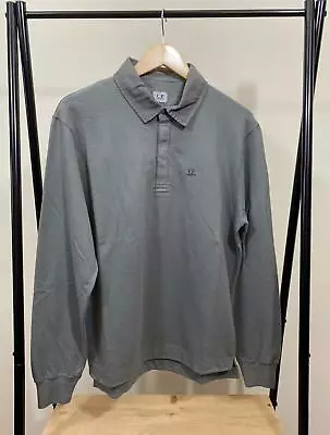 £90 • Buy CP Company Long Sleeve Polo Shirt With Logo Print In Grey