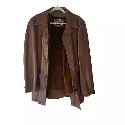 Montgomery Ward Men's Size 42R XL Brown 100% Cowhide Leather Bomber Coat • $63.75