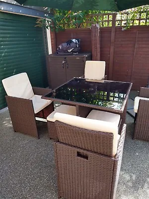 9 Pieces Rattan Dining Set Garden Furniture Cushion Seat Woven Rattan Brown • £265