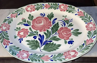 Vintage Serving Platter 18 X 14 MADE IN JAPAN Pink Roses Blue & Green Ivy • $40