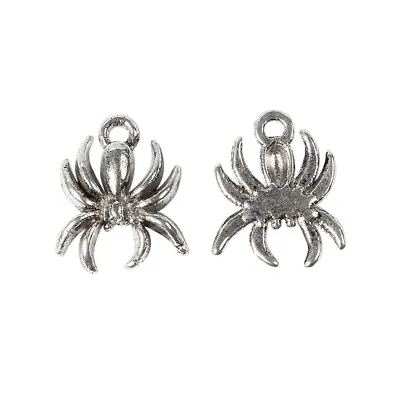 ❤ 20 X Antique Silver Tone HALLOWEEN SPIDER Charm Pendant 18mm Jewellery Making❤ • £1.85