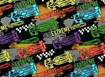 Extreme Racing Car Fabric  Hot Rods Race Car Nascar Novelty Cotton  By The Yard • $6.99