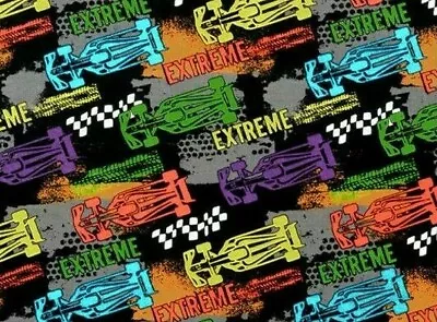 Fat Quarter Fabric  Extreme Racing Cars  Hot Rods Race Car Nascar Novelty Cotton • $2.99