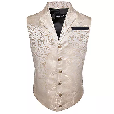 Mens Silk Victorian Suit Vest Tailored Collar Paisley Steampunk Gothic Waistcoat • $28.99