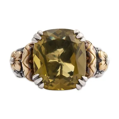 Vintage Barbara Bixby Sterling & 18k Gold 5.8ct Olive Quartz Floral Ring 6 • $139.50