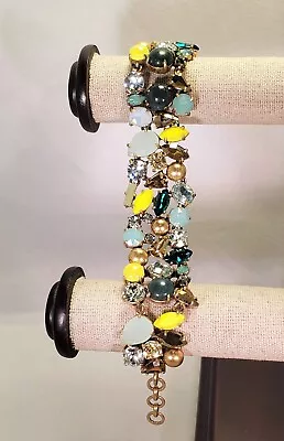 J CREW Gold Bracelet Iridescent Clear Opal Crystals Aqua Green Yellow • $68