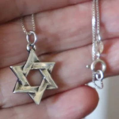 Vintage Sterling Silver Jewish Star Of David Pendant 20  Italy Chain Necklace • $15