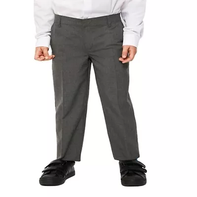 Big Boys Plus Size Grey School Trouser Sturdy Fit Big Waist Half Elasticated • £16.99