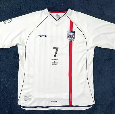 VINTAGE ENGLAND 2001 FOOTBALL SHIRT XL ADULT UMBRO (MINT) BECKHAM No7 50th CAP • £110