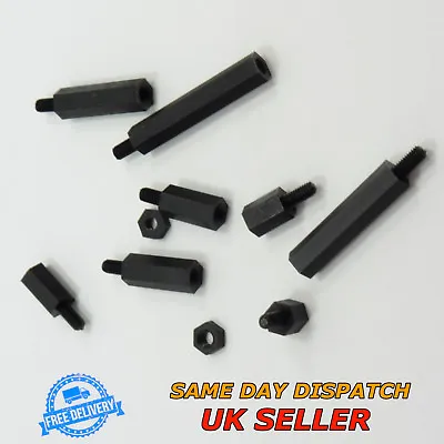 £2.03 • Buy Black Nylon Hex Male M3 Thread Pillars + Nut Plastic PCB Spacer Studs Standoff 