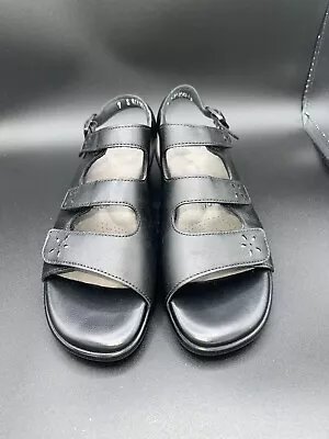 SAS Mystic Tripad Comfort Sandals Shoes 7 S Black Leather Three Buckle Strap • $49.99