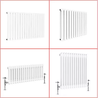 White Traditional Radiator Oval Column Flat Panel Horizontal Central Heating Rad • £16.97