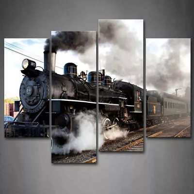 STEAM TRAIN IN MOTION  Art  Canvas  Painting Prints 4 Piece  Modular   • $38.05
