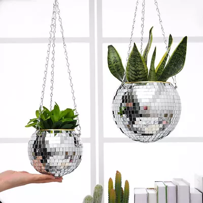 Disco Ball Planter Wall Hanging Plant Flower Baskets Round Pot Garden Home Decor • £11.55