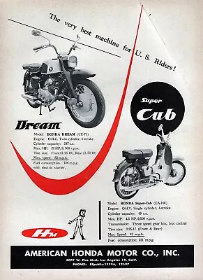 1960 Honda CE-71 Dream & CA-100 Super Cub Motorcycle Original Print Ad • $16.47