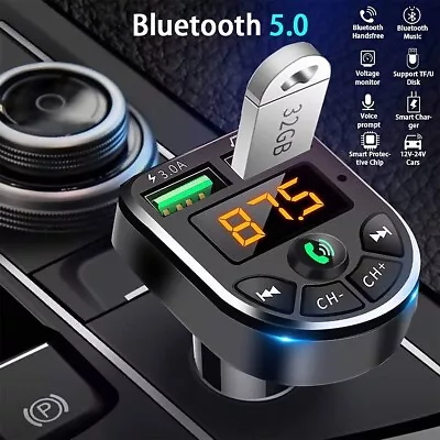 Car Wireless Bluetooth 5.0 FM Transmitter MP3 Player USB Car Charger Adapter UK • £10.99