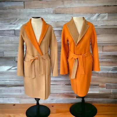 Reversible Max Mara Beige Orange Camel Hair Wool Coat Jacket Sz 40 Italy 6 US • $389