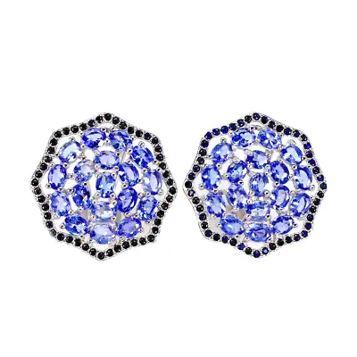 Aaa Blue Violet Tanzanite & Midnight Blue Sapphire Earrings .925 Silver 14k Wgp • $59.98