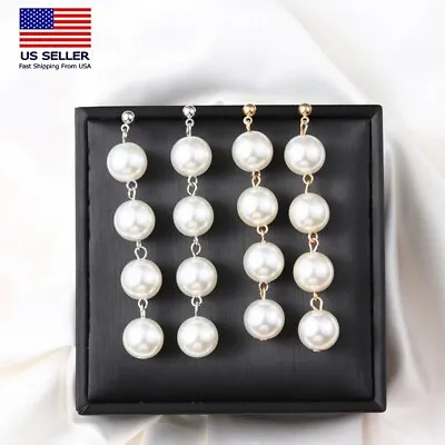 Fashion Women Jewelry Earrings Long Tassel Creative Big Pearls Exquisite Stud • $9.99