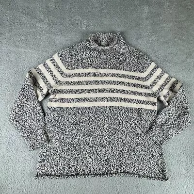 J Crew Marled-cotton Rollneck Sweater Mens Large Gray Stripes Fisherman • $34.99