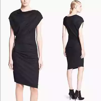 Helmut Lang Sonar Wool Asymmetrical Draped Black Dress Size Medium • $80