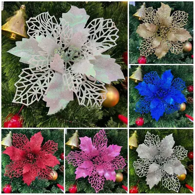 1/5Pcs Glitter Christmas Flowers Golden Powder Decorations Xmas Tree Ornament • $0.88