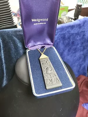 £120 • Buy Amazing Rare WEDGWOOD Egyptian Revival Obelisk Pendant Necklace Black Basalt BOX