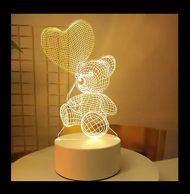 3D LED Light Teddy Bear Heart Night Colour Changing Desk Table Lamp • £9.98