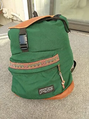 $85 • Buy Vintage USA Jansport Leather Bottom Backpack Day Pack Suede Collectible Green