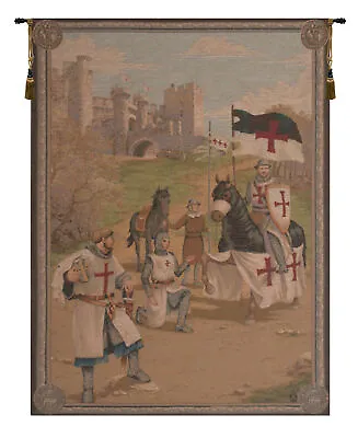 Templars French Medieval Knight Battle Scene Woven Tapestry Wallhanging NEW • $280