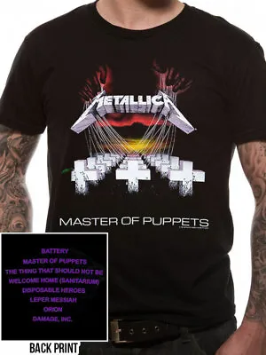 Official Metallica T Shirt Master Of Puppets Tracks Black Classic Rock Metal Tee • £15.90