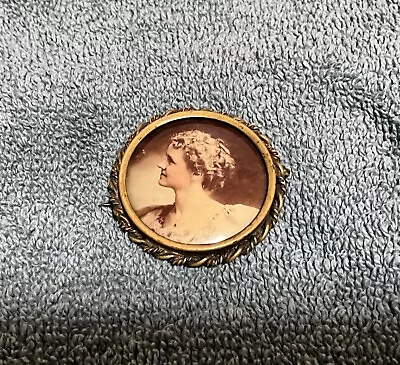 Antique Victorian Memorial Brooch Picture Frame Pin Mourning Jewelry • $35