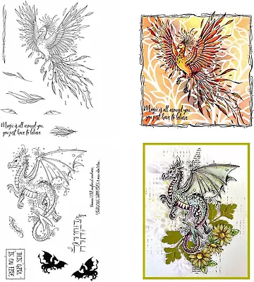 2 Pieces Dragon And Phoenix Magic Believe Love Clear Rubber Stamp DIY Scrapbooki • $9.99