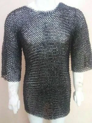 Medieval Chain Mail Shirt Flat Riveted With Washer Antique Blackened • £162.23