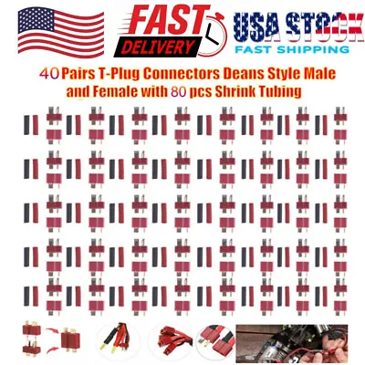 80X Male Female Deans Style T Plug Connector+80x Heat Shrink For RC LiPo Battery • $22.89