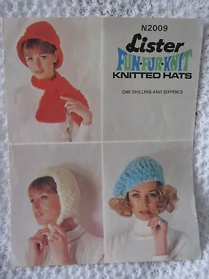 VTG ORIGINAL LISTER LADIES HAND KNIT PATTERN No 2009 HAT BERET HELMETCRAVAT • £1.75