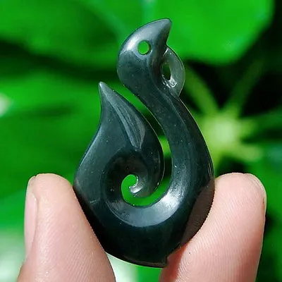 Natural Jade Nephrite Maori Fish Hook Hei Matau Pendant • $19.99