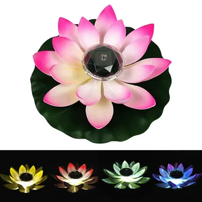 Solar LED Flower Light Lotus Shape Floating Fountain Pond Garden Pool Lamp UK • £9.99