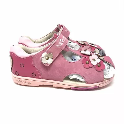 Momo Grow Toddler Girls Size 10 Pink Suede Leather Floral Mary Jane Shoes • $18.40